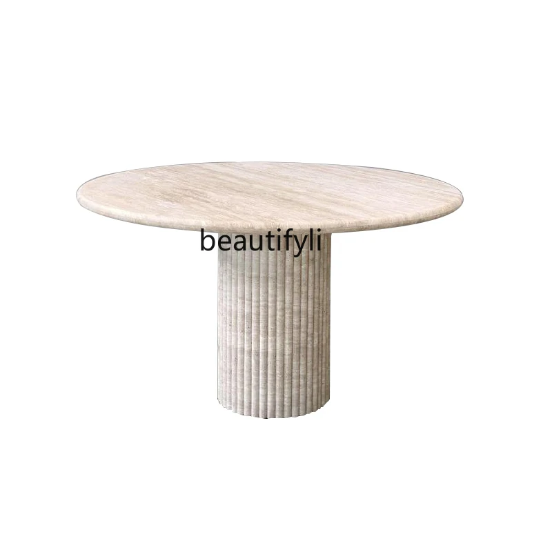 

Italian Style Natural Cave Stone Dining Table Hotel Homestay Light Luxury round Table Dining Table Marble