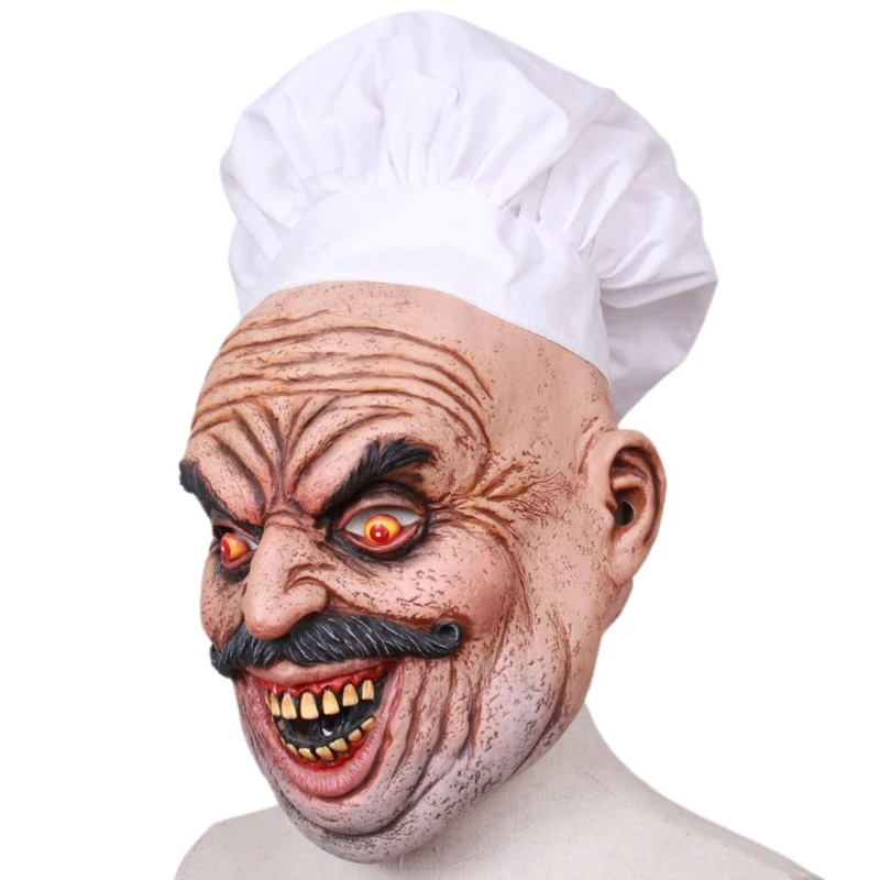 Realistic Latex Bearded Chef Butcher Mask Halloween Headgear Masquerade Party Cosplay Scary Props