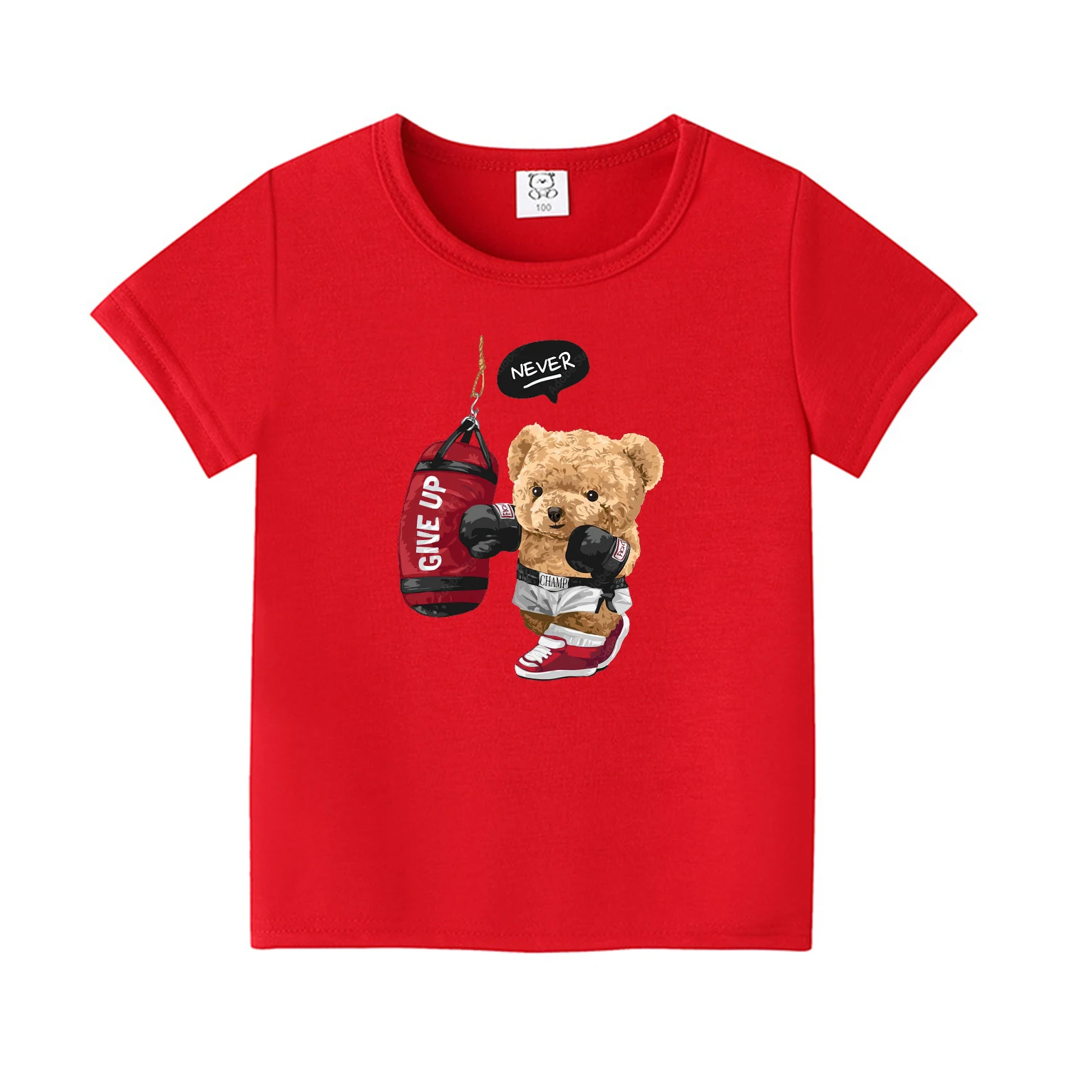 Summer New Children\'s T-Shirt Boxing Bear Boys And Girls Cotton Round Neck Tops 4-14 Years Old Kids Clothing Holiday Gifts 2024