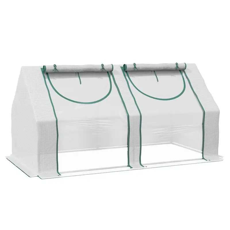 

Portable 6ft x 3ft x 3ft Greenhouse with 2 PE Covers, Steel Frame, and Roll Up Windows, Clear Garden Structure