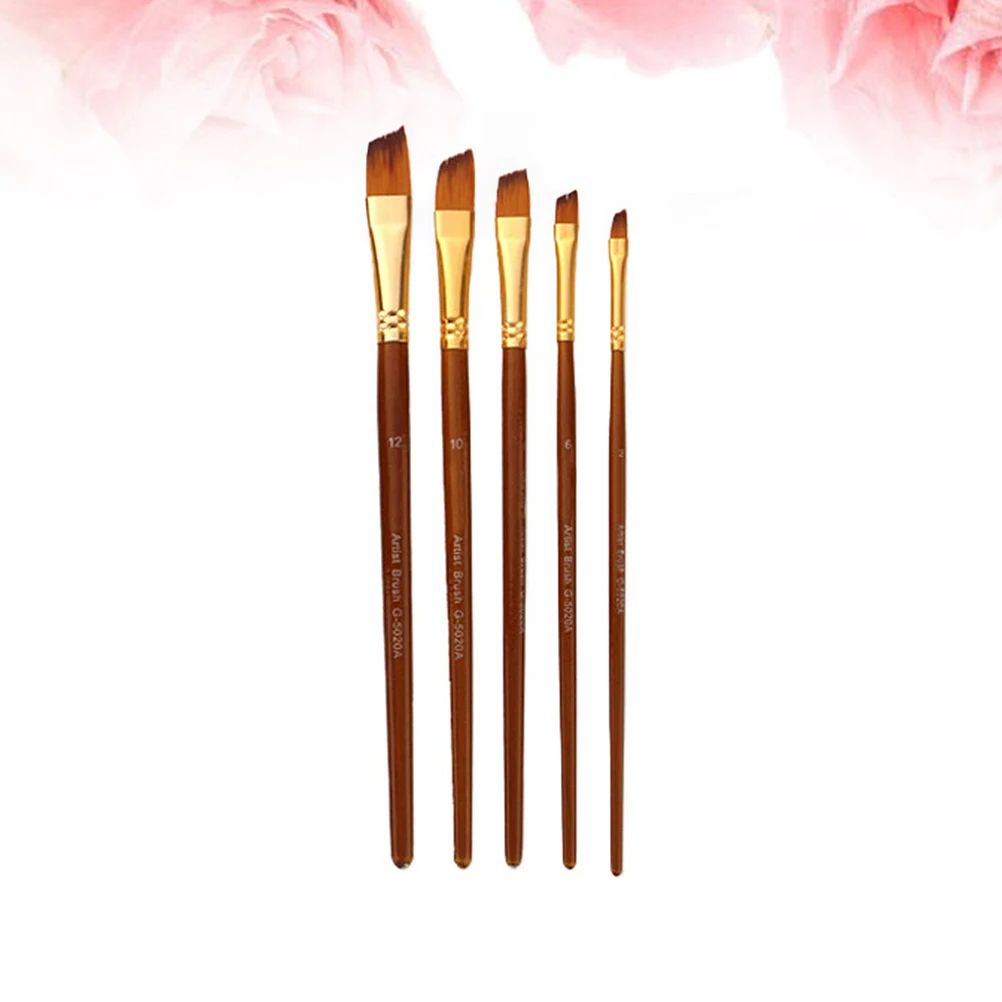 

5pcs Nylon Painting Brush Oil Acrylic Gouache Flax Handle Tip Wood Detail Large Area Face Brushes For