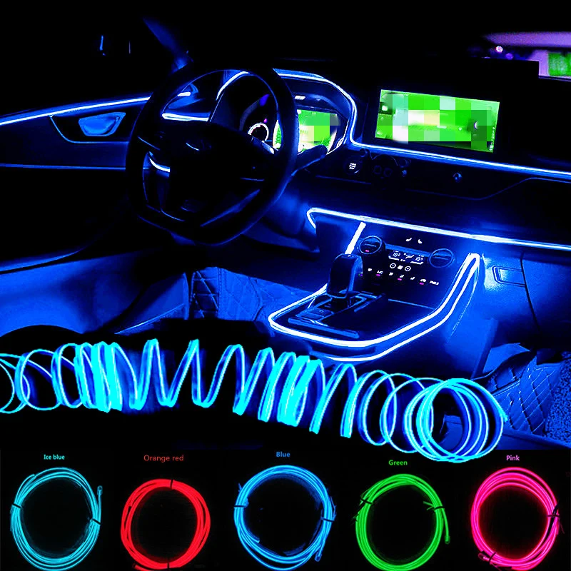 1m/3m/5m Neon LED Car Interior Lighting Strips Auto LED Strip Garland EL Wire Rope Car Decoration lamp Flexible Tube Atmosphere