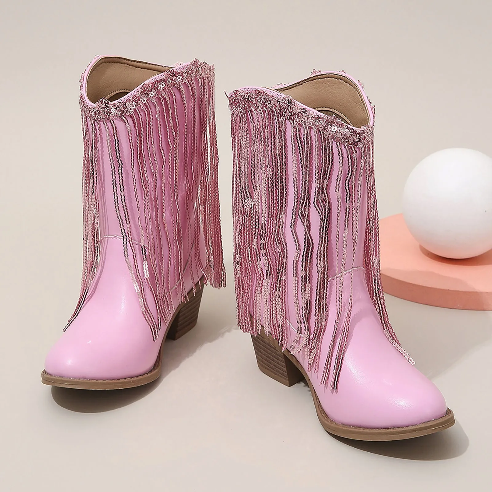 Toddler Shoes Winter Girls New Solid Color Fashion Leather Children Tassel Boots Autumn And Winter Big Kids Chunky Heel Girl
