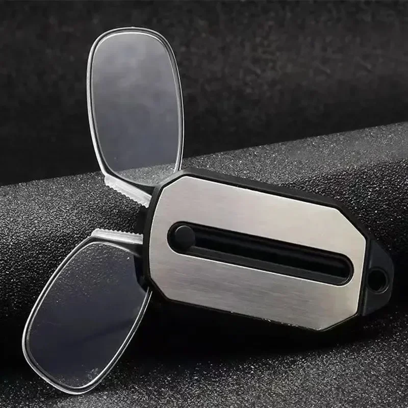 Folding Legless Nose Clip Reading Glasses Women Men Mini Transparent Portable Hyperopia Eyeglasses Smart Keychain +1.0 To +3.0