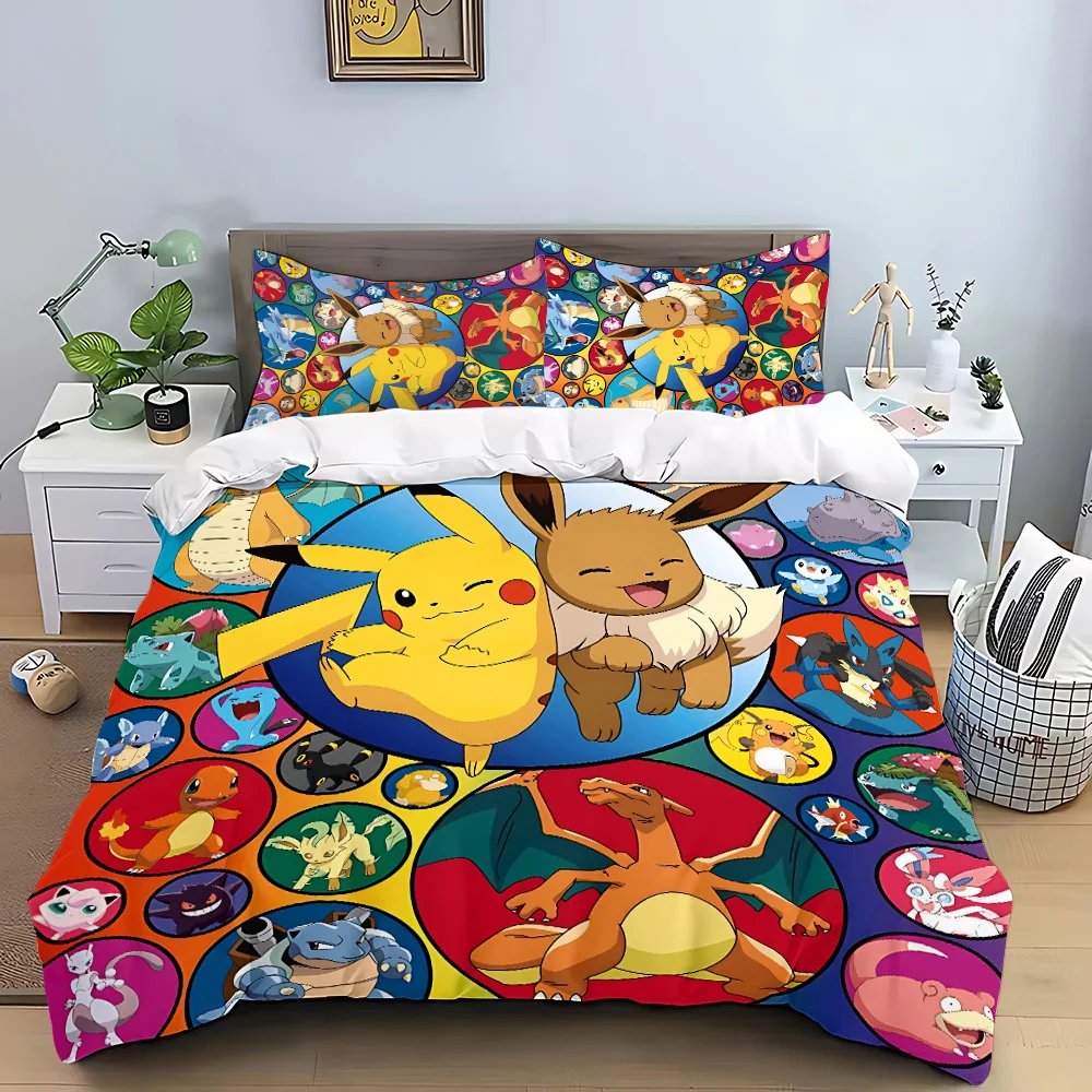 Cartoon Pikachu Duvet Cover Pillowcase Bedding Set Adult Boy Girl Bedroom Decoration Children Gift Single Double Large Size