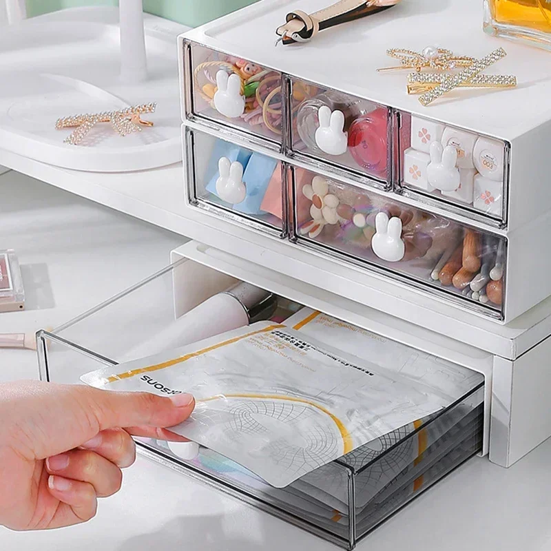 

Boxes Grids Multi Organizer Transparent Rabbit Storage Office Stationery Desktop Cute Drawers