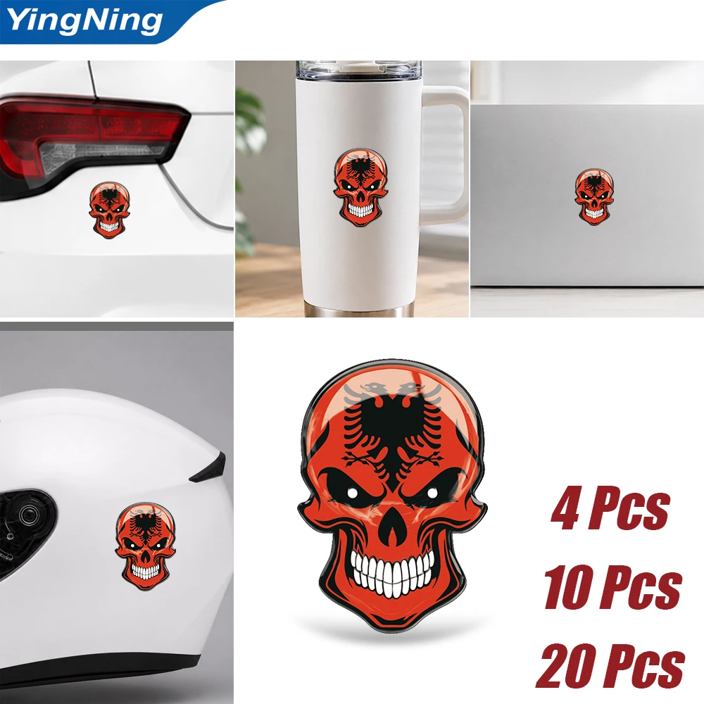 Albania Flag Skull 3D Resin Domed Sticker Albanian Eagle Emblem Self Adhesive Decal Car Laptop Motorcycle Helmet Vehicle Decor