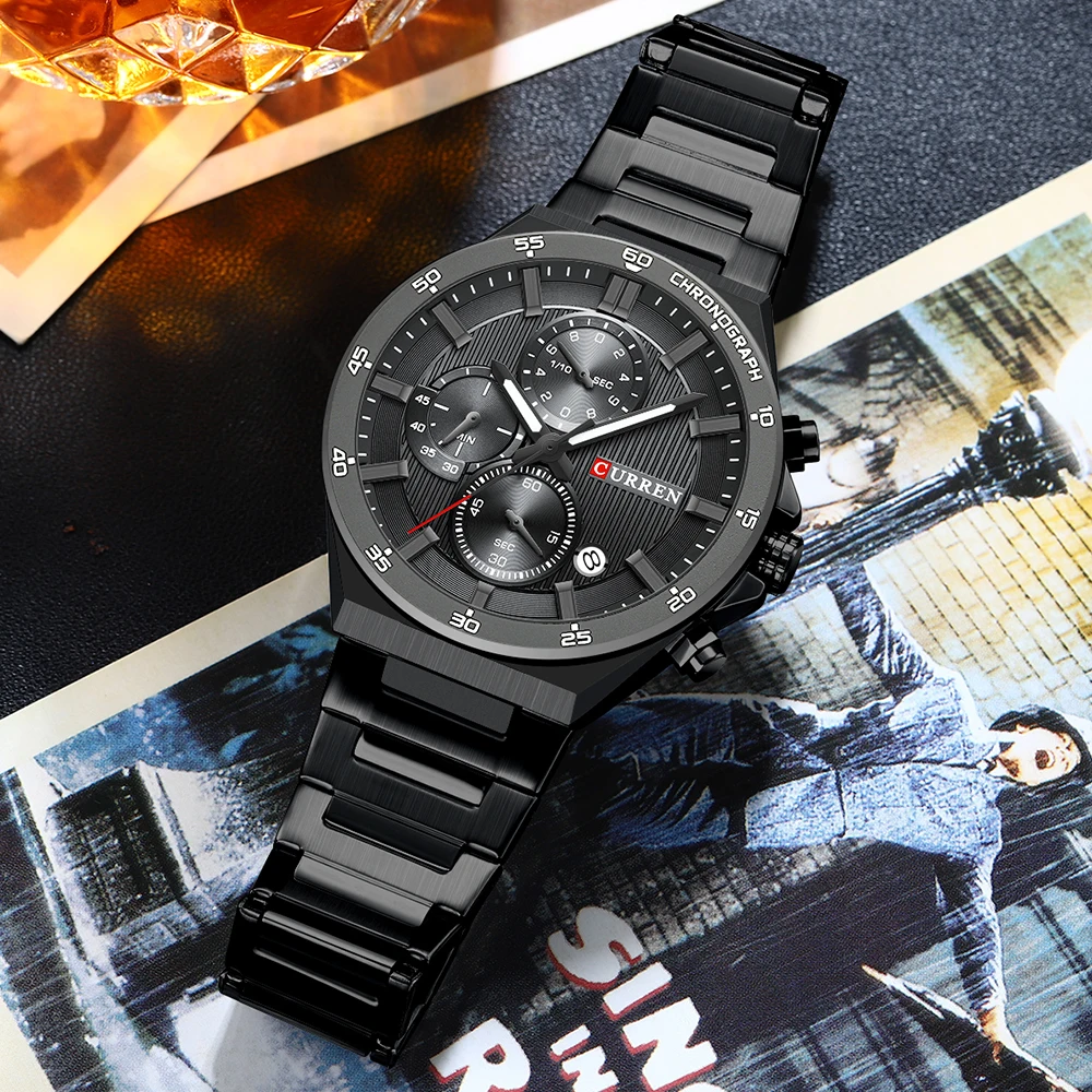 CURREN Mode Man Horloge Chronograaf Datum Waterdicht Lichtgevende Mannen Horloge Roestvrij Staal Luxe Quartz heren Horloges Reloj
