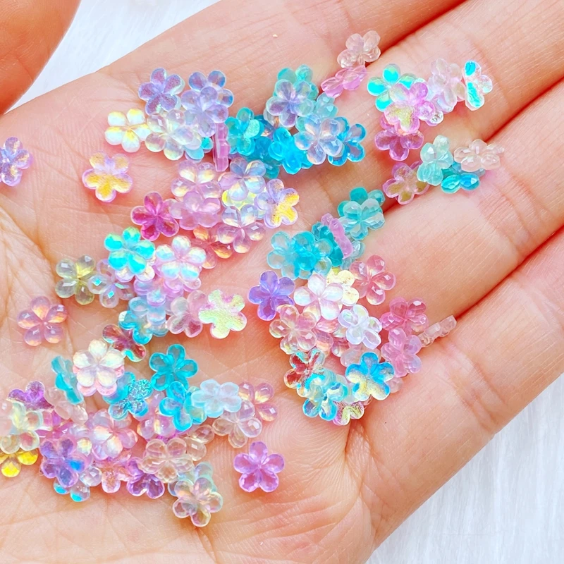 200Pcs New Cute Mini Mixed Florets Resin Figurine Crafts Flatback Cabochon Ornament Jewelry Making Hairwear Accessories