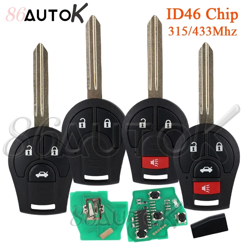

Автомобильный ключ-пульт для Nissan SYLPHY Qashqai Tiida LANNIA Sunny Sentra X-Trail Versa Cube 315/433Mhz с чипом ID46 для моделей Juke Rogue Altima