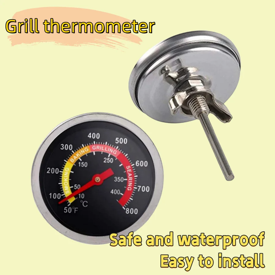 Termometro per griglia per barbecue, misuratore di temperatura per affumicatore da 2 pezzi per griglia a carbone, cottura della carne per barbecue, resistente al calore e facile da leggere.