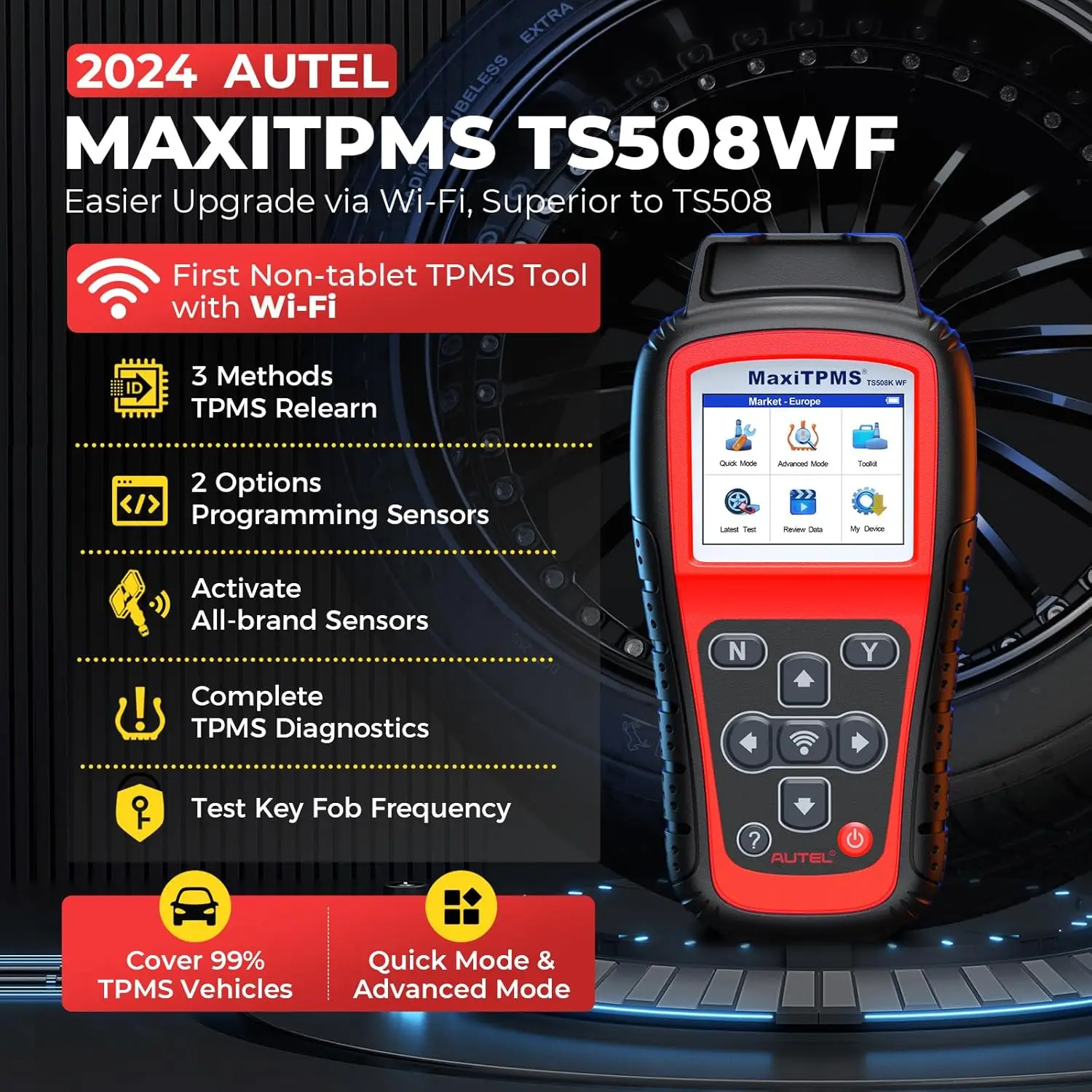 MaxiTPMS TS508WF TPMS Programming Tool, 2024 Upgraded of TS508 for MX-Sensors (315/433 MHz) TPMS Relearn