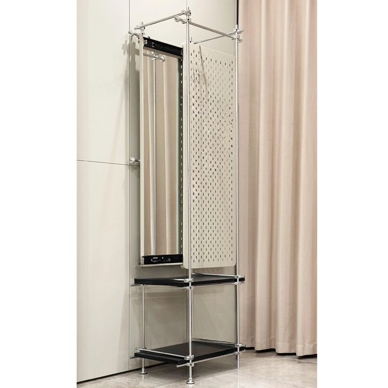 رف معطف ذو محور بصري من الفولاذ المقاوم للصدأ، لوحة ثقب من الأرض إلى السقف، شماعة غرفة النوم، تخزين مرحاض #3