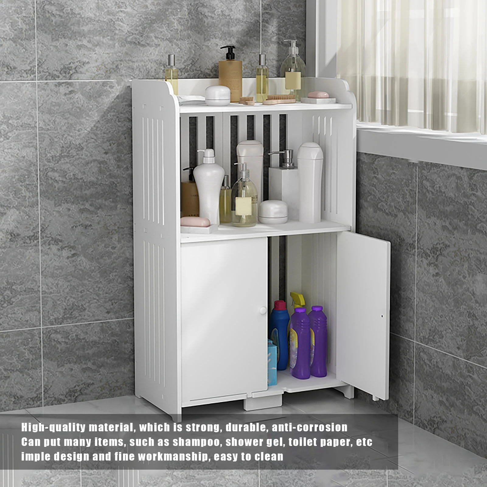 Double Door Bathroom Storage Cabinet Freestanding Cupboard Organizer Shelf Unit for Home Kitchen Furniture Bathroom Cupboard