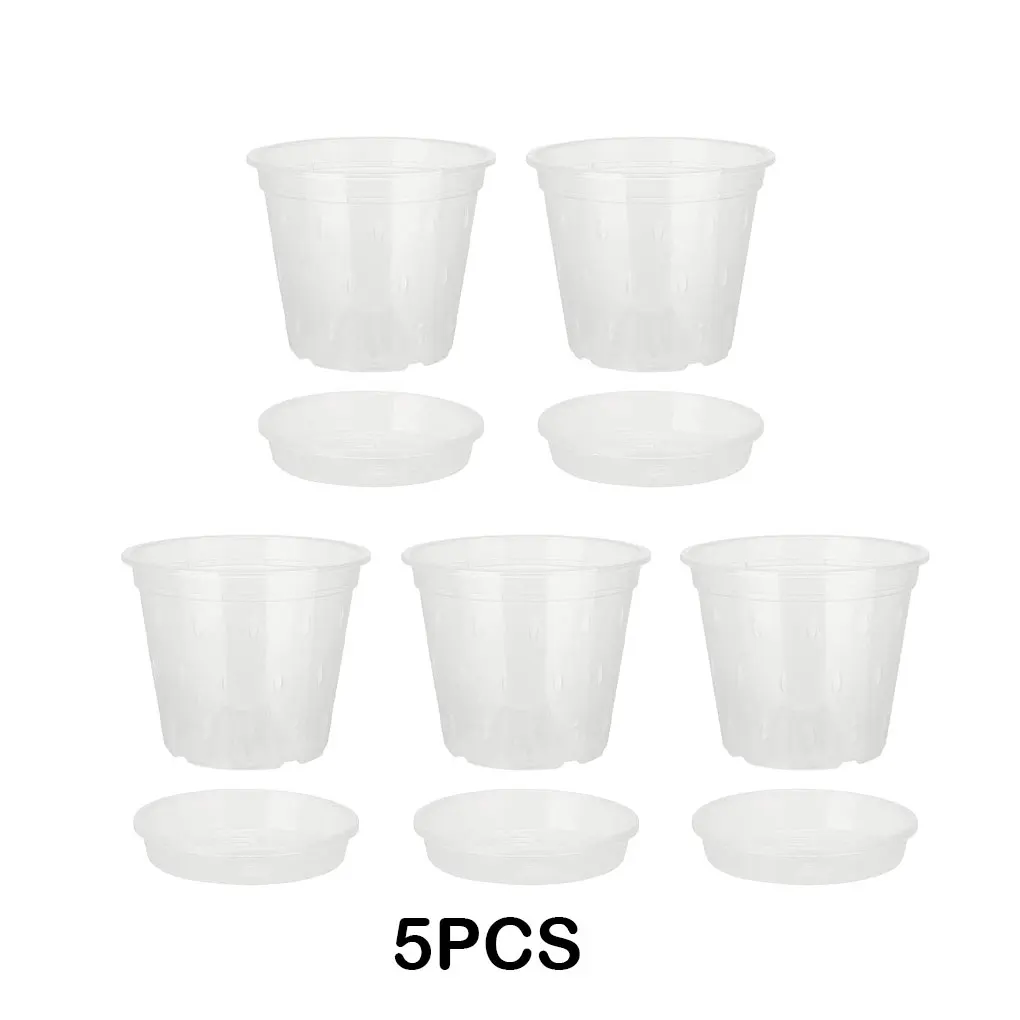 5pcs/set Premium Clear Plant Pot With Ventilation And Drainage Holes Wide Applications Resin Transparent+5pcs