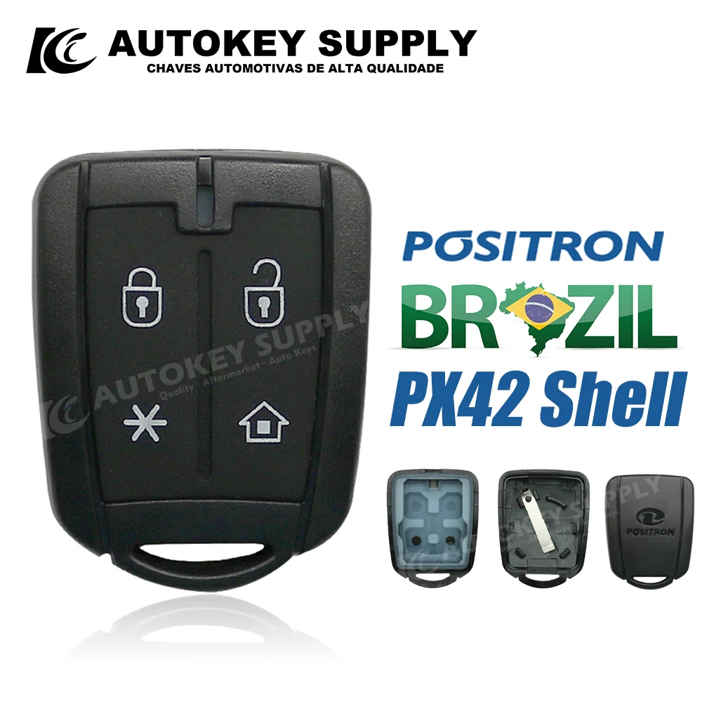 AutokeySupply AKBPS102 / AKBPS134  (PX42) Shell Only Burglar Alarm 4 Button Control With Battery Clip For Brazil Positron Flex