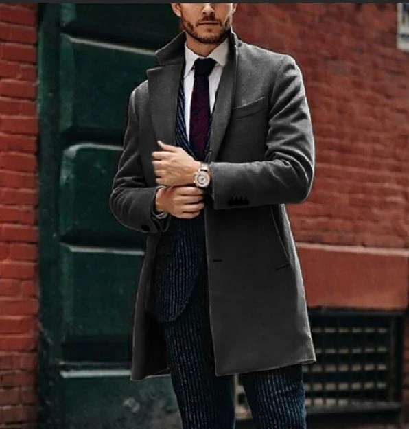 Winter Men Coat Fashion Mens Khaki Baggy Long Trench Coat, Classic Autumn and Winter Long Jacket, Men Casual Coat