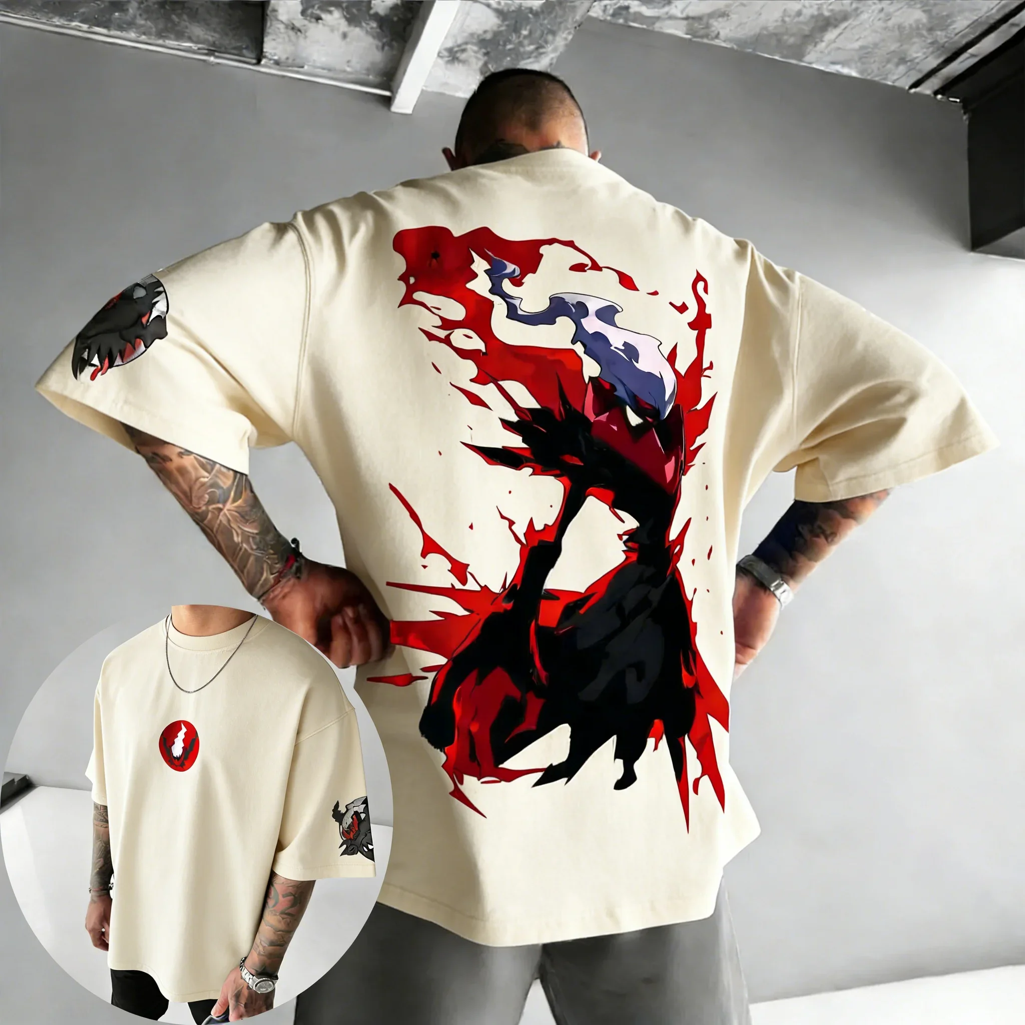 

Pokémon Anime Darkrai Co Branded Cotton T-shirt NewSummer New Men's Loose Casual Street Hip-hop Versatile Short Sleeved Top