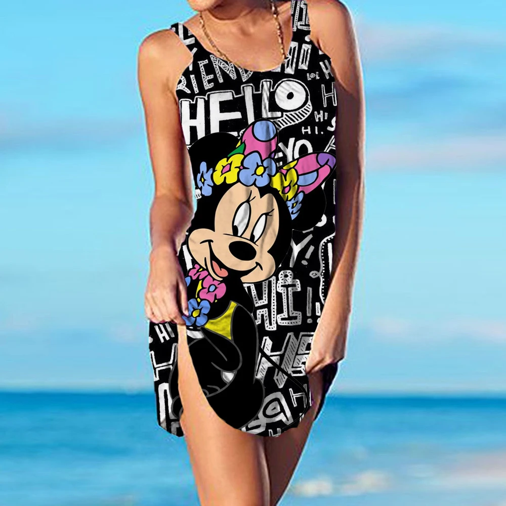 Disney Mickey Mouse Slip Kleid Für Frauen Ausflug Strand Casual Mini Kleid Leibchen 3DPrint Party Abendkleider Boho Kleidung Top