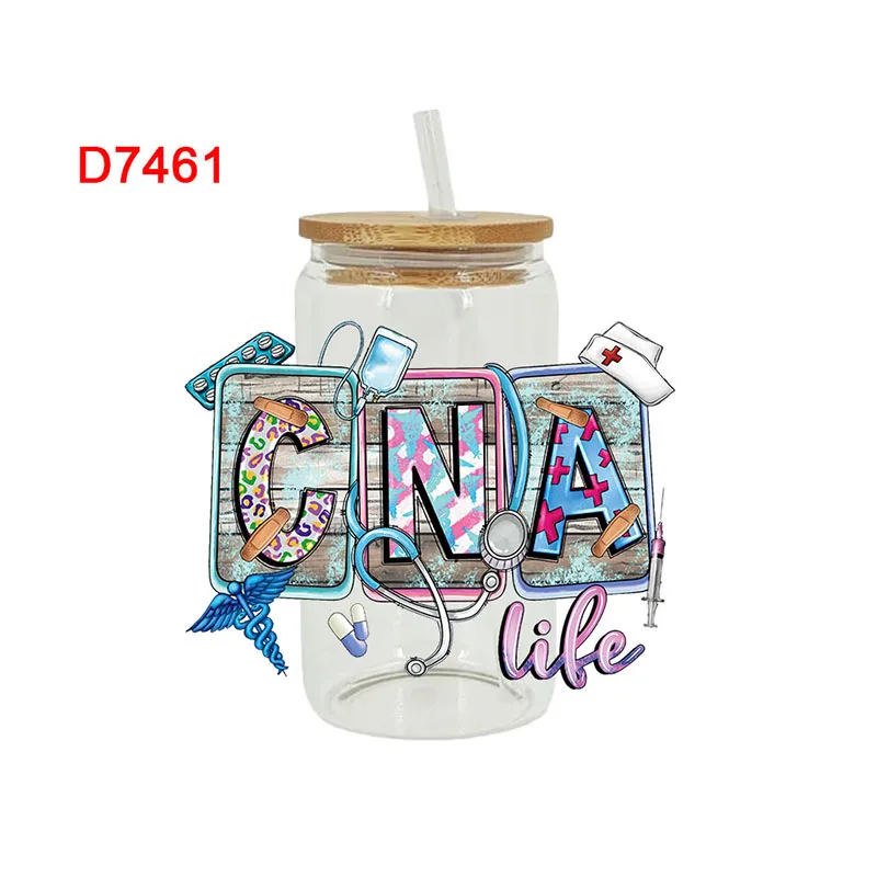 3D UV DTF Transfers Stickers, 16oz, Cup Wraps, Medical Nurse Printed for DIY Glass, Ceramic Metal Leather, Etc D7461