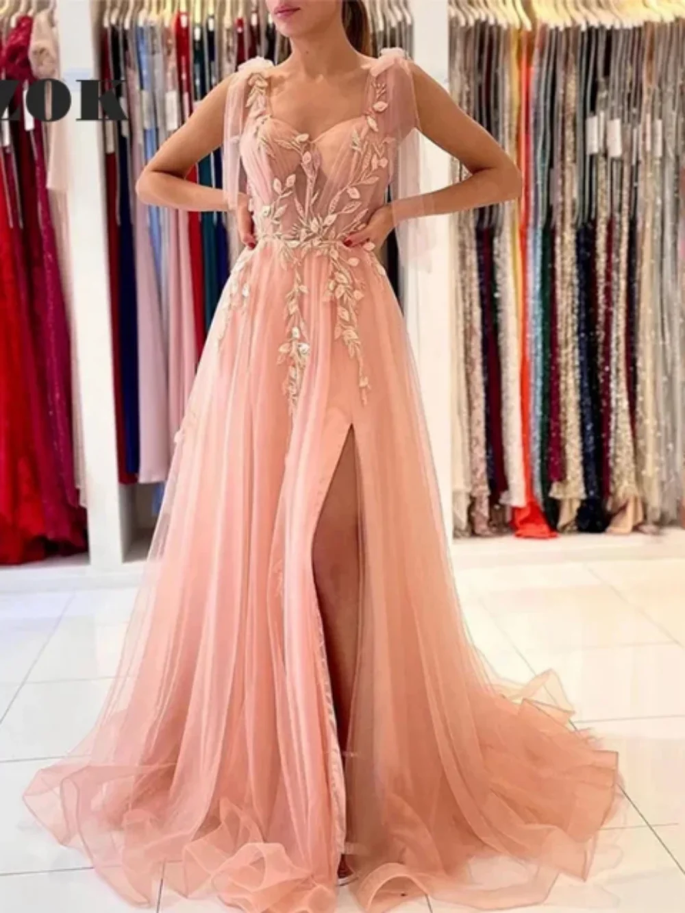 

2024 New Elegant Long Sweetheart Pink Applique Graduation Dresses High Split Formal Evening Party Gown فساتين سهرة Custom