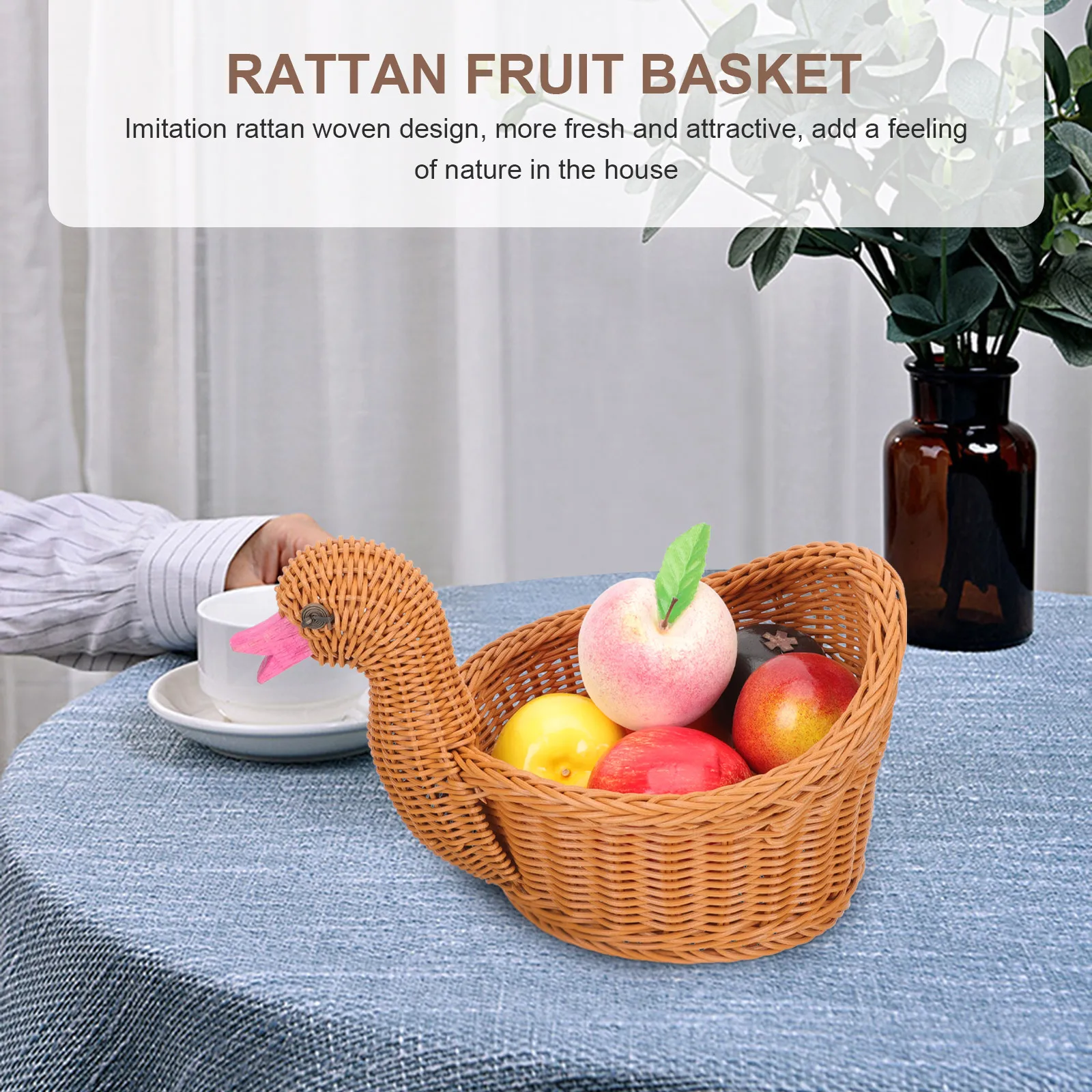 

Woven Storage Duck Shaped Woven Basket Rattan Style Plastic Material Living Room Kitchen Hotel Gifts Empty Baskets Fruit Holder