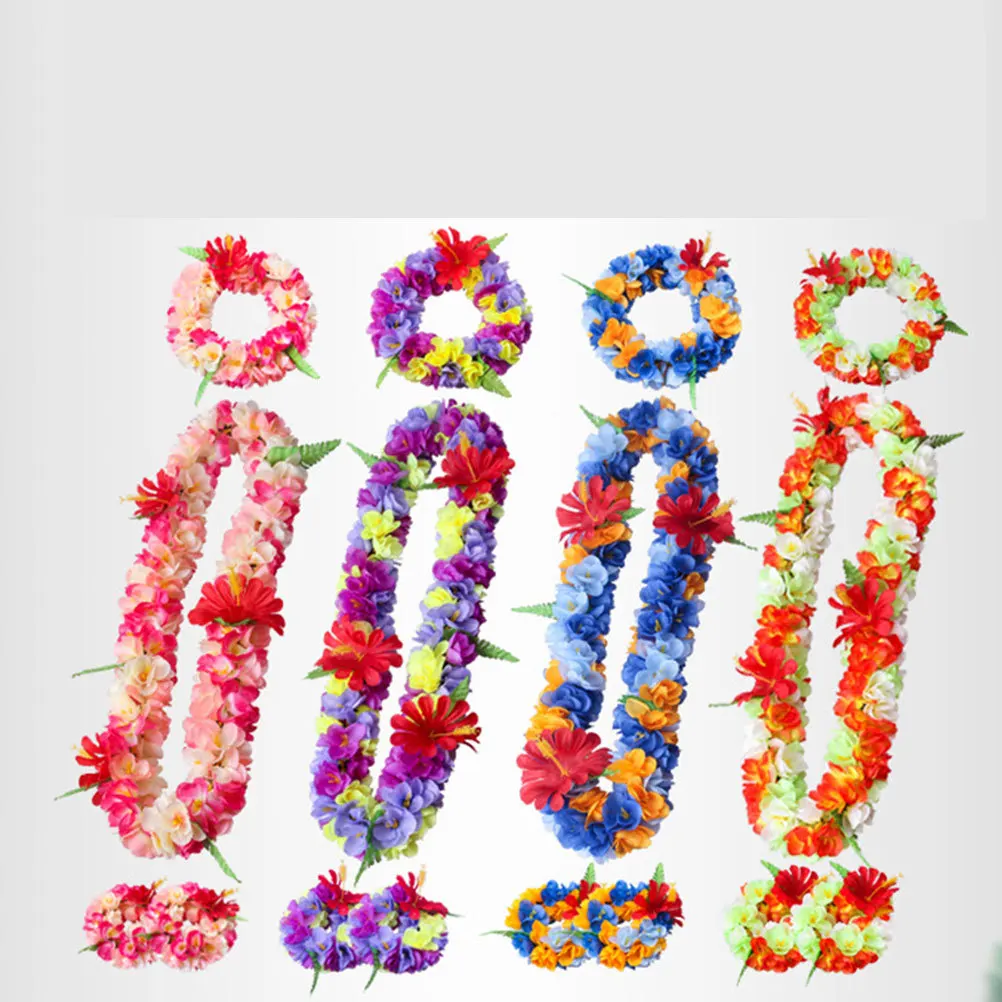 

4Pcs Hawaiian Leis Artificial Flower Wreath Set Realistic Lightweight Comfortable for Luau Party Travel Festival Hairband