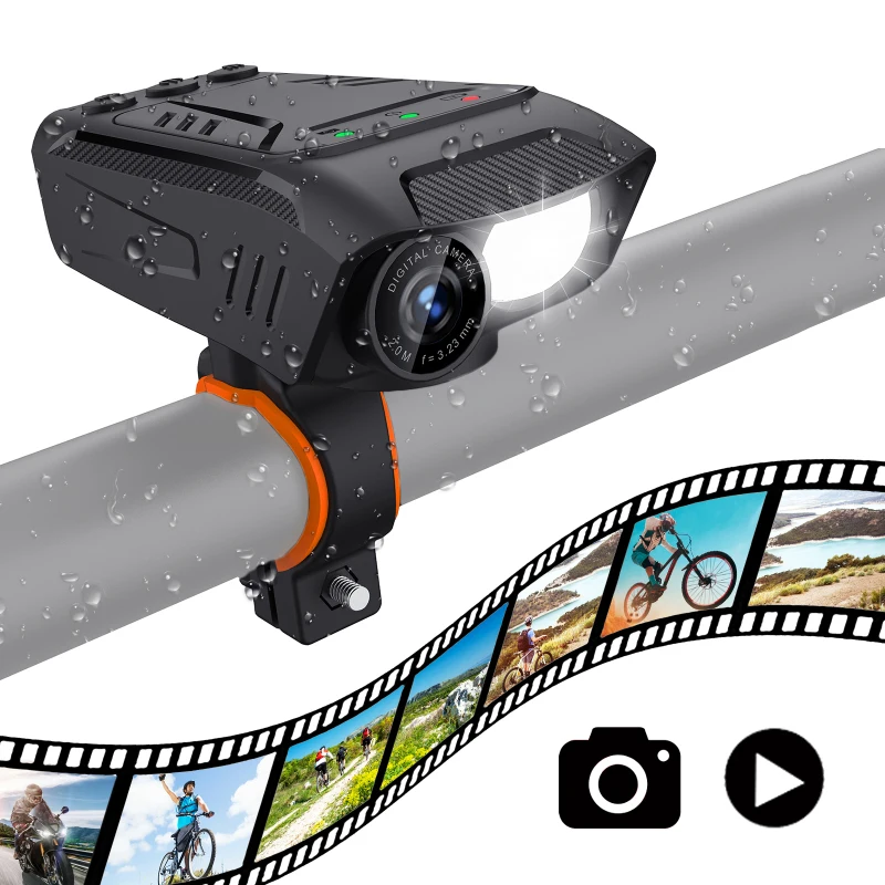 1080P Cycling Camera 30FPS telecamera per bicicletta fotocamera per moto antipioggia con torcia a LED batteria integrata per clacson per bici per esterno