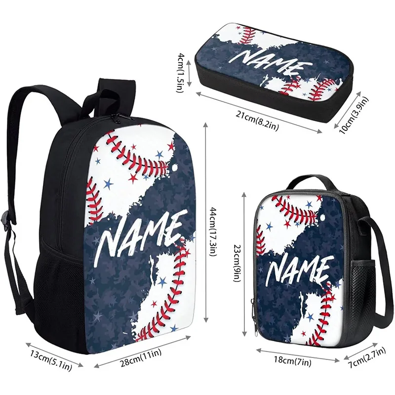 Popular Youthful Funny Cool baseball 3D Print 3pcs/Set Student Travel bags Laptop Daypack Backpack Lunch Bag Pencil Case