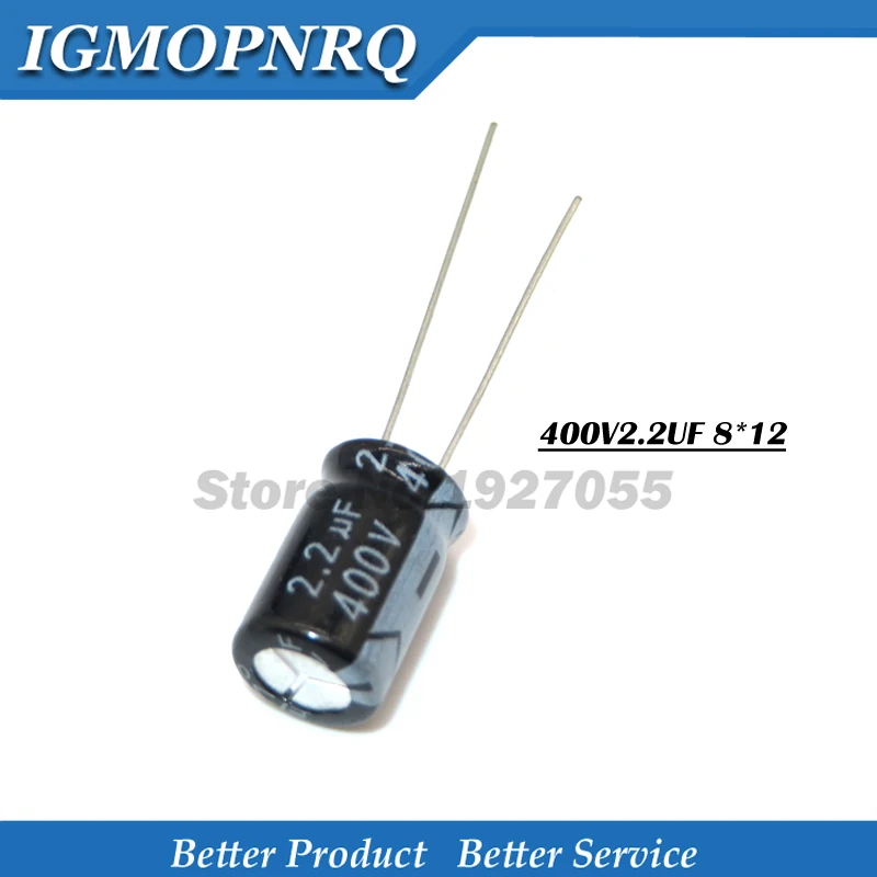 

20PCS Higt quality 400V2.2UF 8*12mm 2.2UF 400V 8*12 Aluminum electrolytic capacitor 400V-2.2UF new