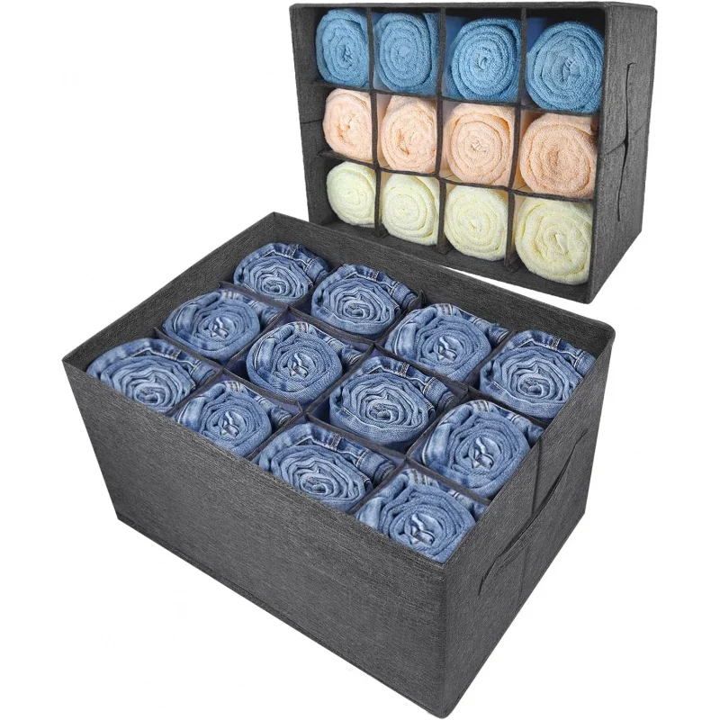 

Closet Organizers and Bins Clothes - 12 Cell Drawers Organizer Grid Storage Box for Jeans Pants Sweater Towel T-shir
