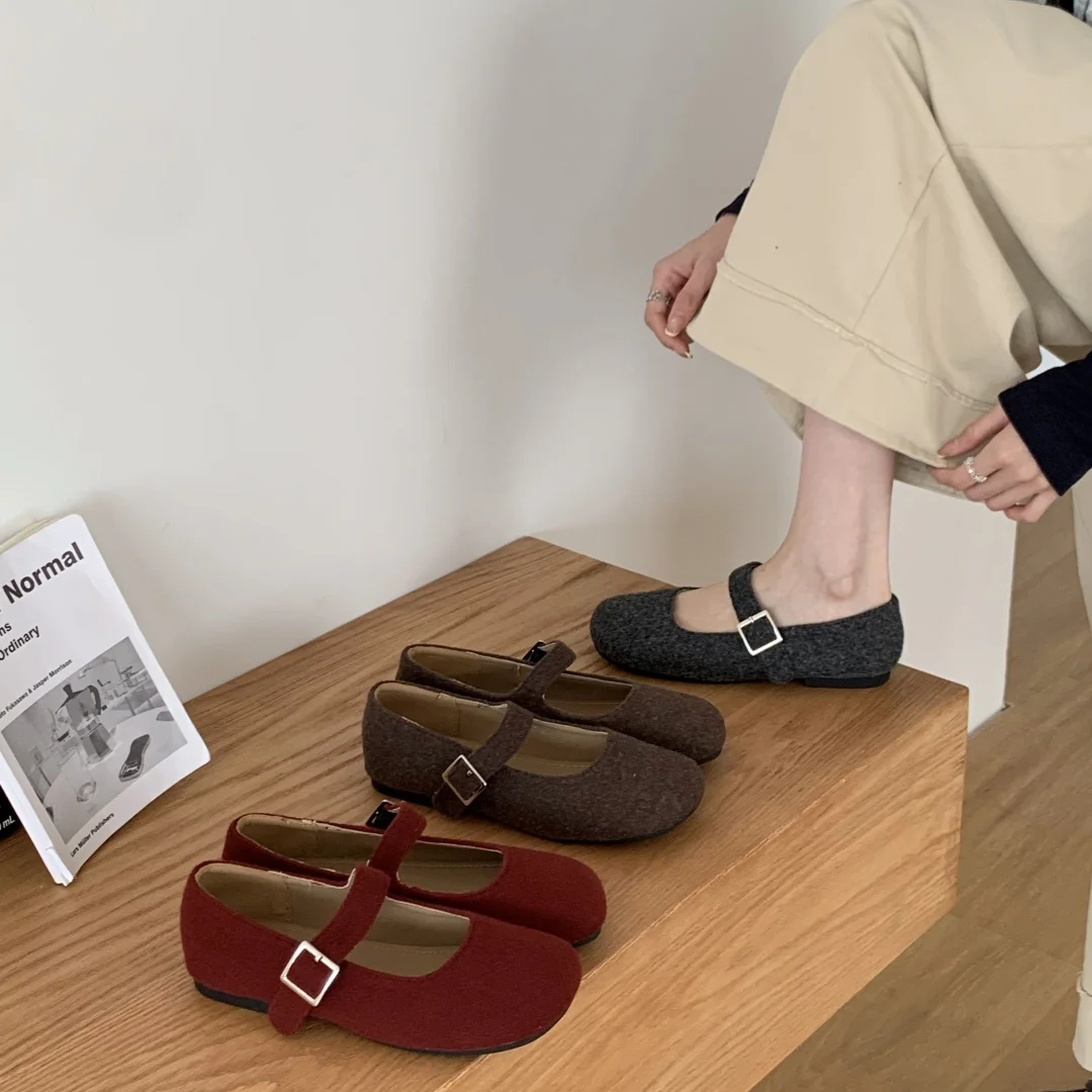 أحذية الباليه المسطحة للنساء، أحذية بدون كعب بمقدمة مستديرة، أحذية مريحة ضحلة، أحذية ماري جين العتيقة #1