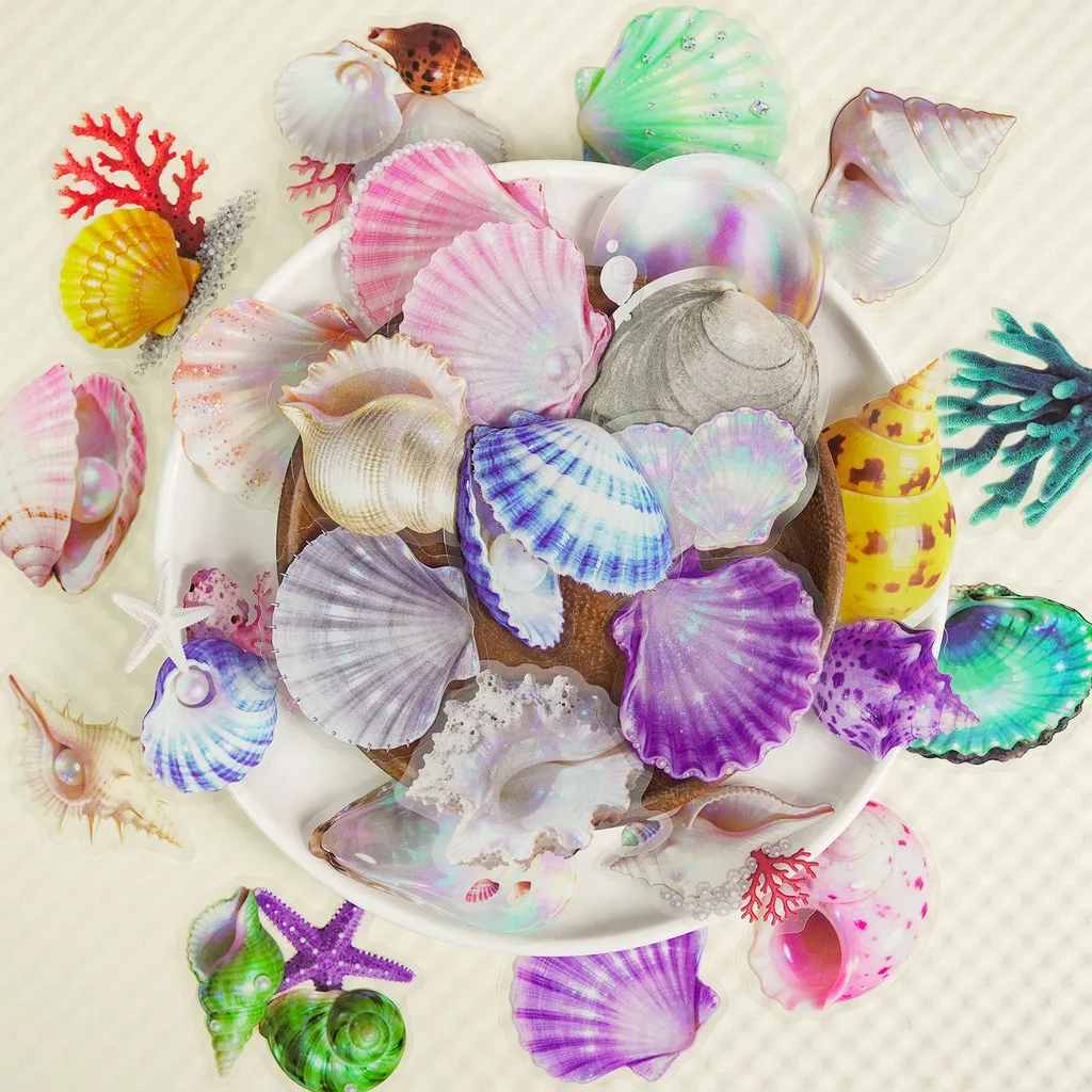 56 Pcs Transparent PET Seashell Stickers - New Exquisite Waterproof Decals for Journals & Water Bottles Giajar Sticker Store