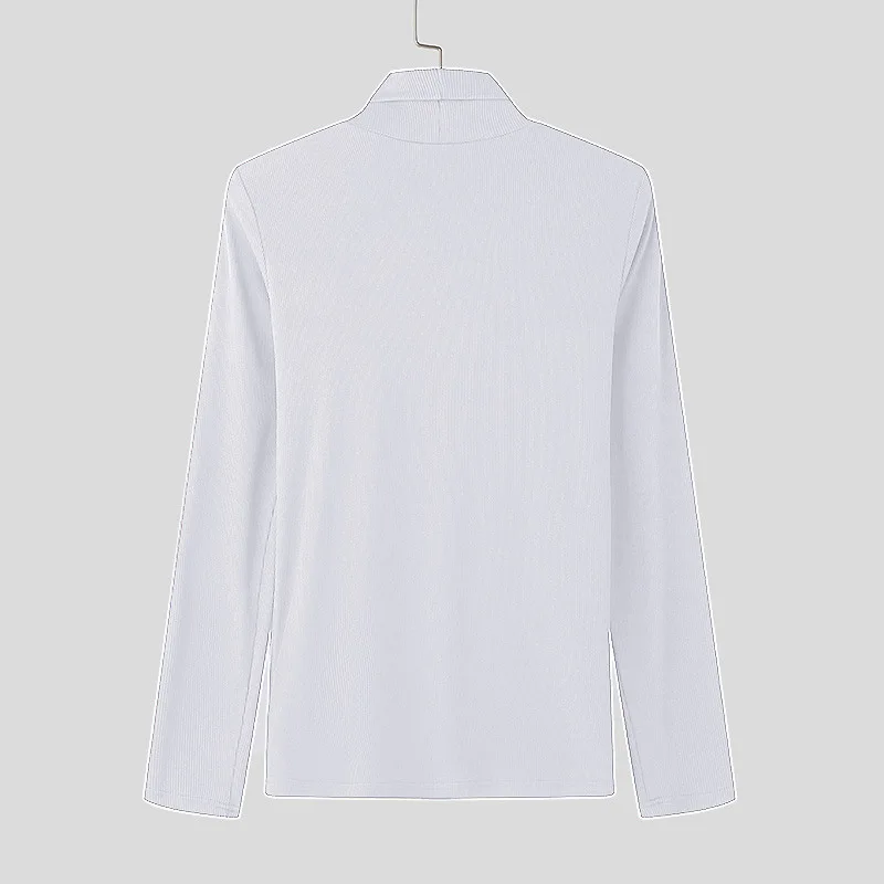 Frühling 2025, Neue Mode Für Männer Taste Rollkragen T-shirt Einfarbig Langarm Freizeit Streetwear Beliebte Slim-fit grundlegende Hemd – Detail 16