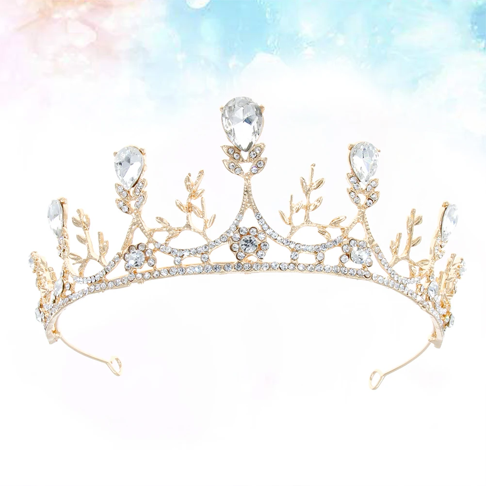 

Golden Crown Rhinestone Hair Crown Tiara Wedding Hairpiece Accessories Bridal Vine Elegant Safe Durable Alloy Material Easy