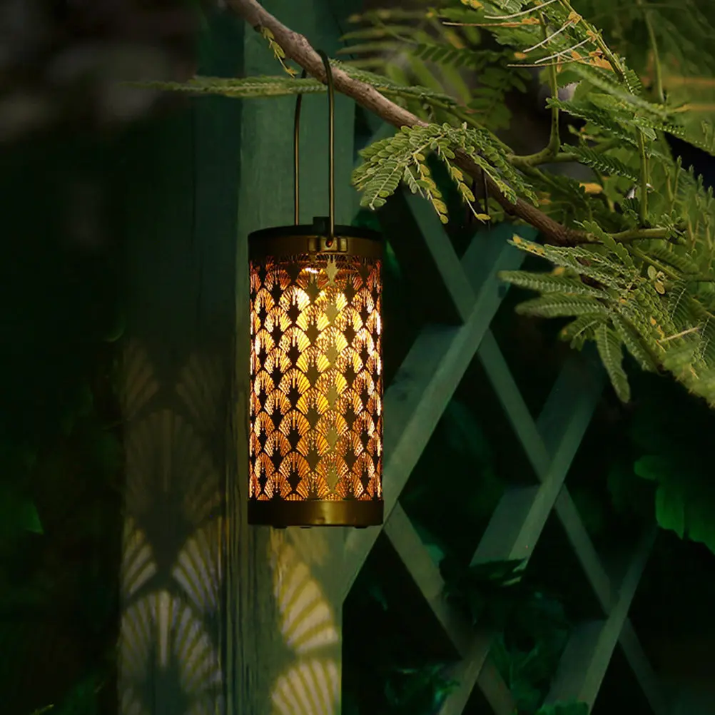 

1Pcs Solar Garden Light Hollow-Out Iron Lantern Outdoor Hanging Lamp Solar Powered Decorative Landscape Lamp Hanging Light