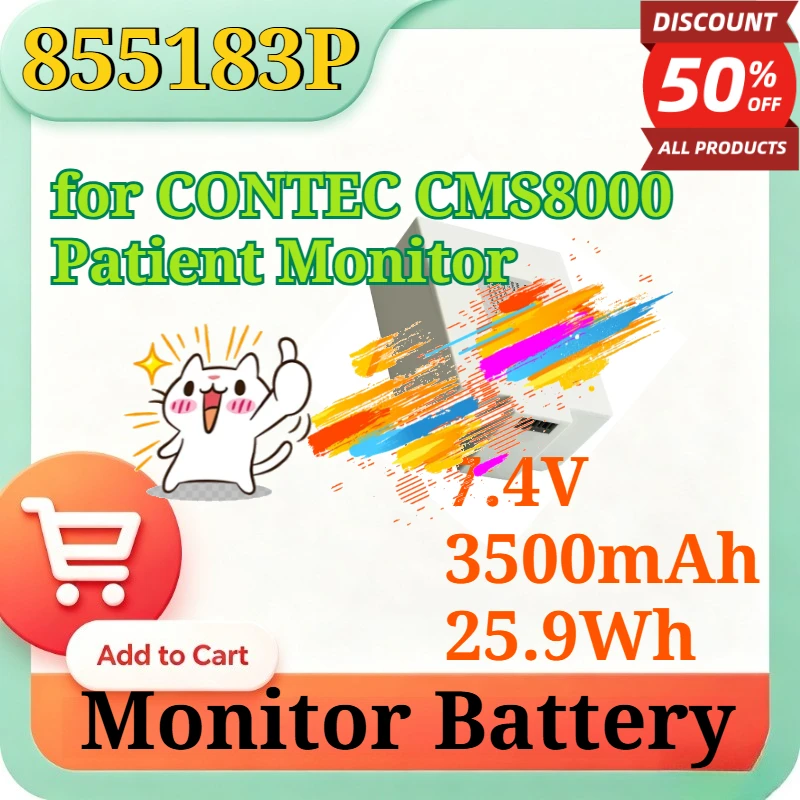 855183P 7.4V 3500mAh 25.9Wh High Capacity Rechargeable Replacement Li-ion Battery Pack for CONTEC CMS8000 Patient Monitor