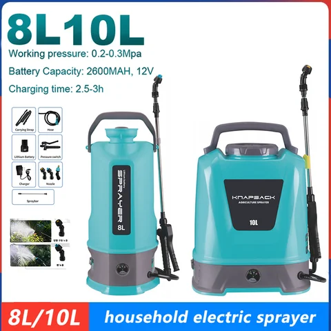 Home Electric Sprayer 8L/10L Backpack Irrigation Sprayer Rechargeable Agricultural Tools High Pressure Atomizing Battery Sprayer