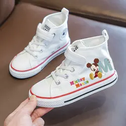 Disney Mickey Mouse Children's Sneakers Boys and girls canvas shoes casual sports tennis shoes outdoor students white shoes26-36