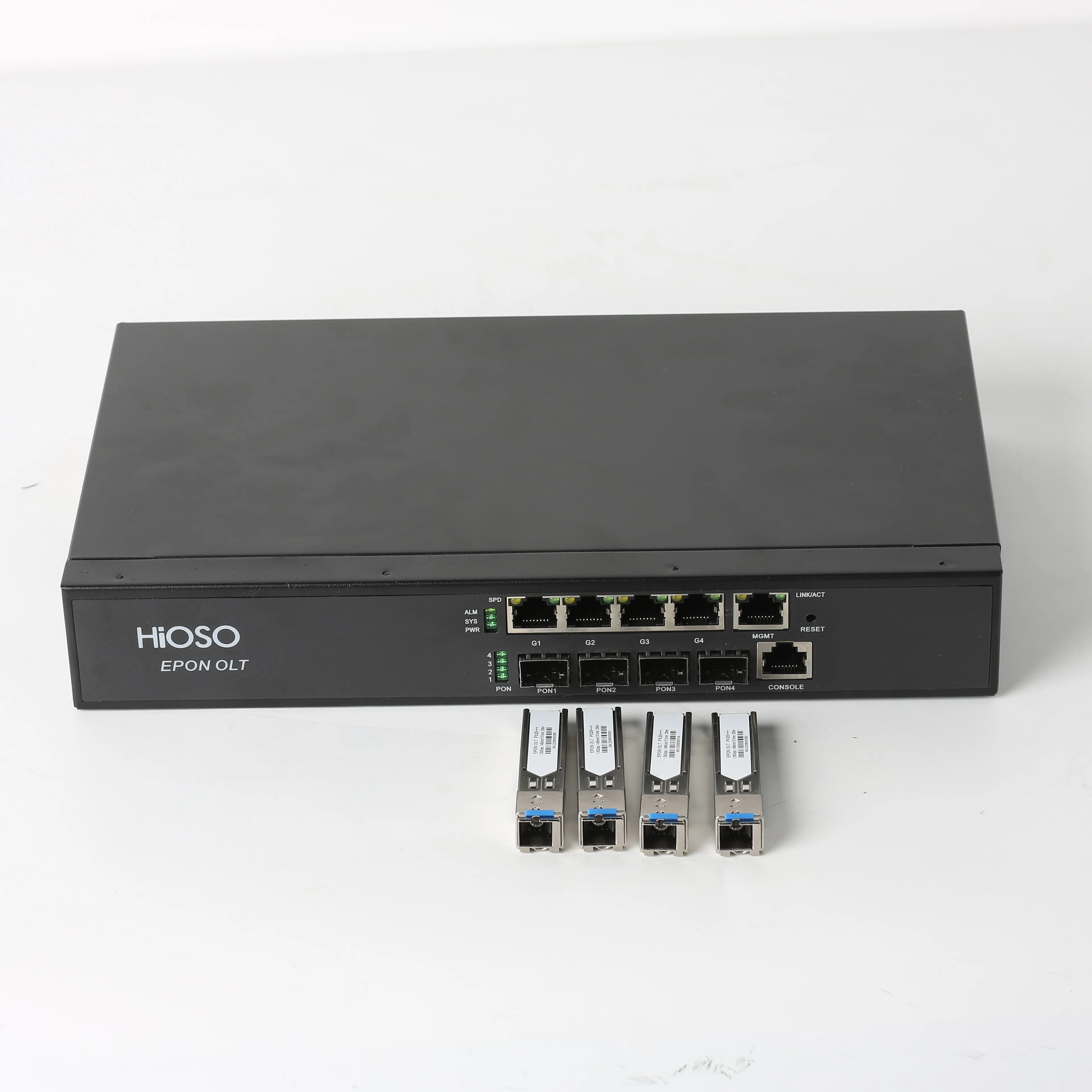 2026 HiOSO 4 pon olt pizza box 4 port 4port FTTH ethernet fiber optic snmp support sfp works with onu odn networks iptv 2024 new
