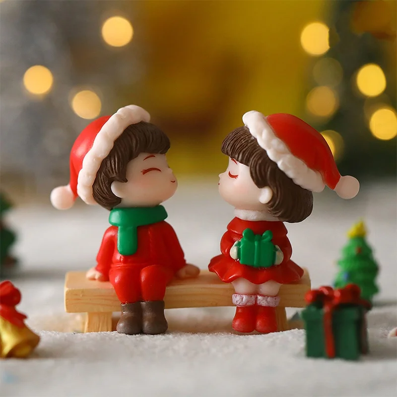 1/2pc Cute Lovers Couple Miniature Landscape DIY Ornament christmas Home Fairy Garden Dollhouse Decor Car Ornament Gift Figurine