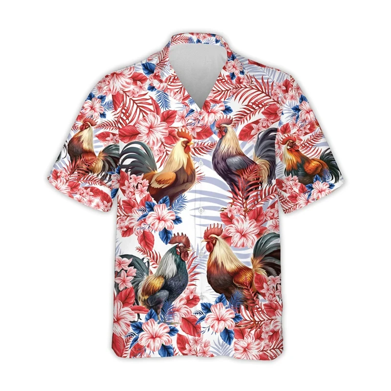 Harajuku Fashion Rooster Graphic Beach Shirt Casual Farm Tropical Shirts For Men Clothes Animal Chicken Aloha Short Sleeve Tops