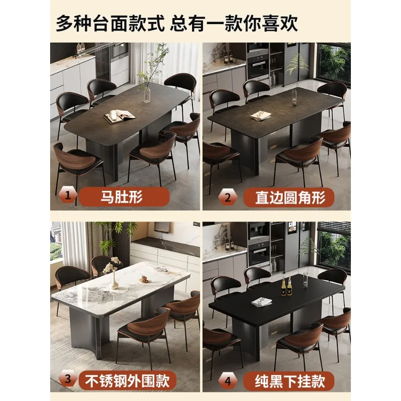 Mesa de comedor de losa de roca minimalista italiana, mesa de comedor rectangular y sillas, mesa de comedor negra