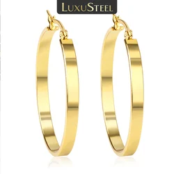 LUXUSTEEL Round Shape Stainless Steel Hoop Earrings Women Simple Geometric Small Large Metal Female Earring Jewelry