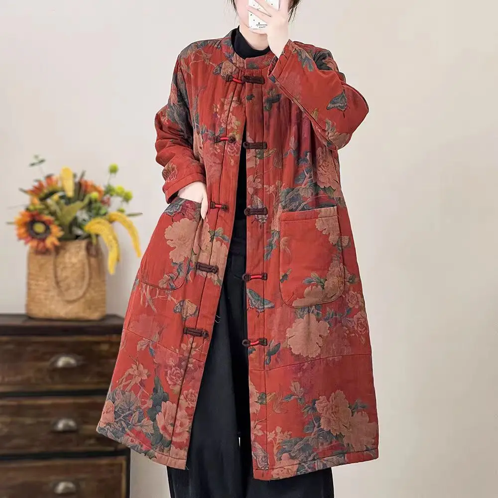 

Retro Embroidered Cotton Linen Women's Artistic Ethnic Sle Button up Medium Length Print New Chinese Sle Nationali Cott...