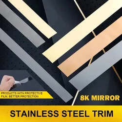 3M/roll Wall Sticker Strip Mirror/Brush Stainless Steel Flat Self Adhesive Decoration for Home Wall Edge Strip Tape 1-4 ROLL