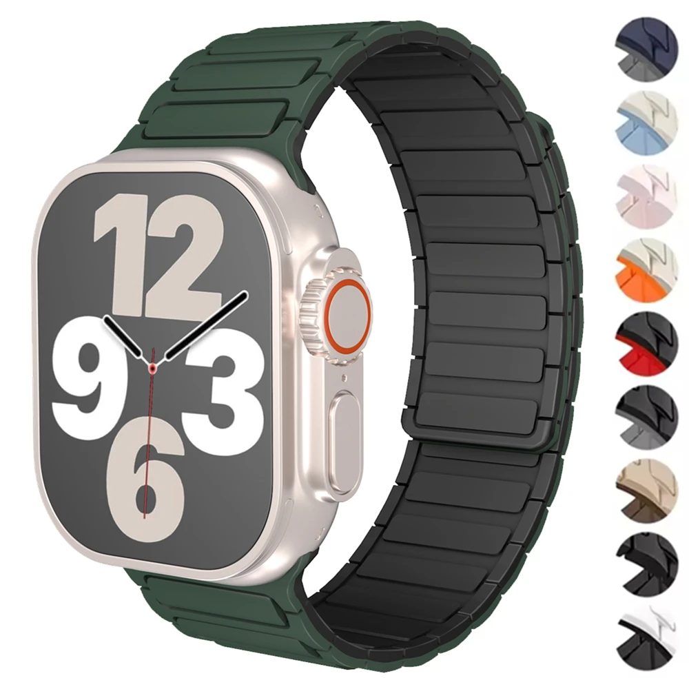 

Магнитный ремешок для Apple Watch Ultra 49 мм 45 мм 41 мм 42 мм 46 мм 44 мм 40 мм Силиконовый браслет iWatch Series 9 8 10 7 6 5 4 38 мм Ремешок