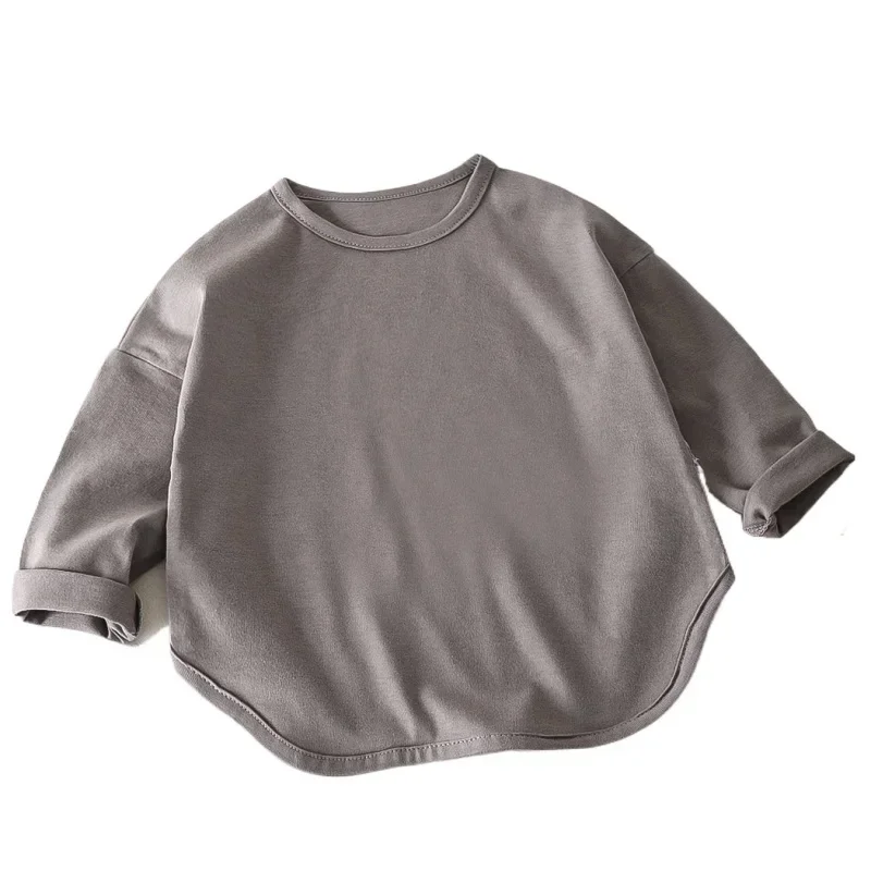 Autumn Boy Girl Baby O-neck Solid Bottoming Shirt Children Simple Casual Long Sleeves T-shirt Kid Cotton Tops Infant Unique Tees