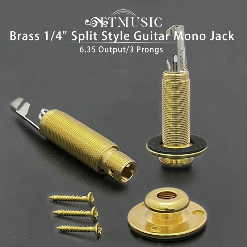 

4Pcs 1/4" Split Style Mono Jack Brass 6.35 Output Jack Strap Lock Endpin for Equalizer of Acoustic Guitar Gold