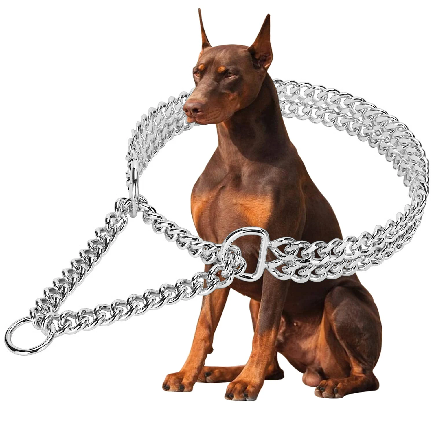 

Stainless Steel Gold Dog Chain Collar 18K Chew Proof Training Double Row Pet Chains Collars for Medium Large Dogs